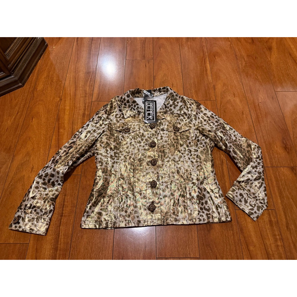 Women's BEREK Blazer M Gold Brown Leopard Print - Picture 1 of 6